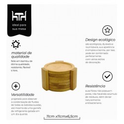 Porta Copo Redondo 10cm Com Suporte Ecokitchen Em Bambu